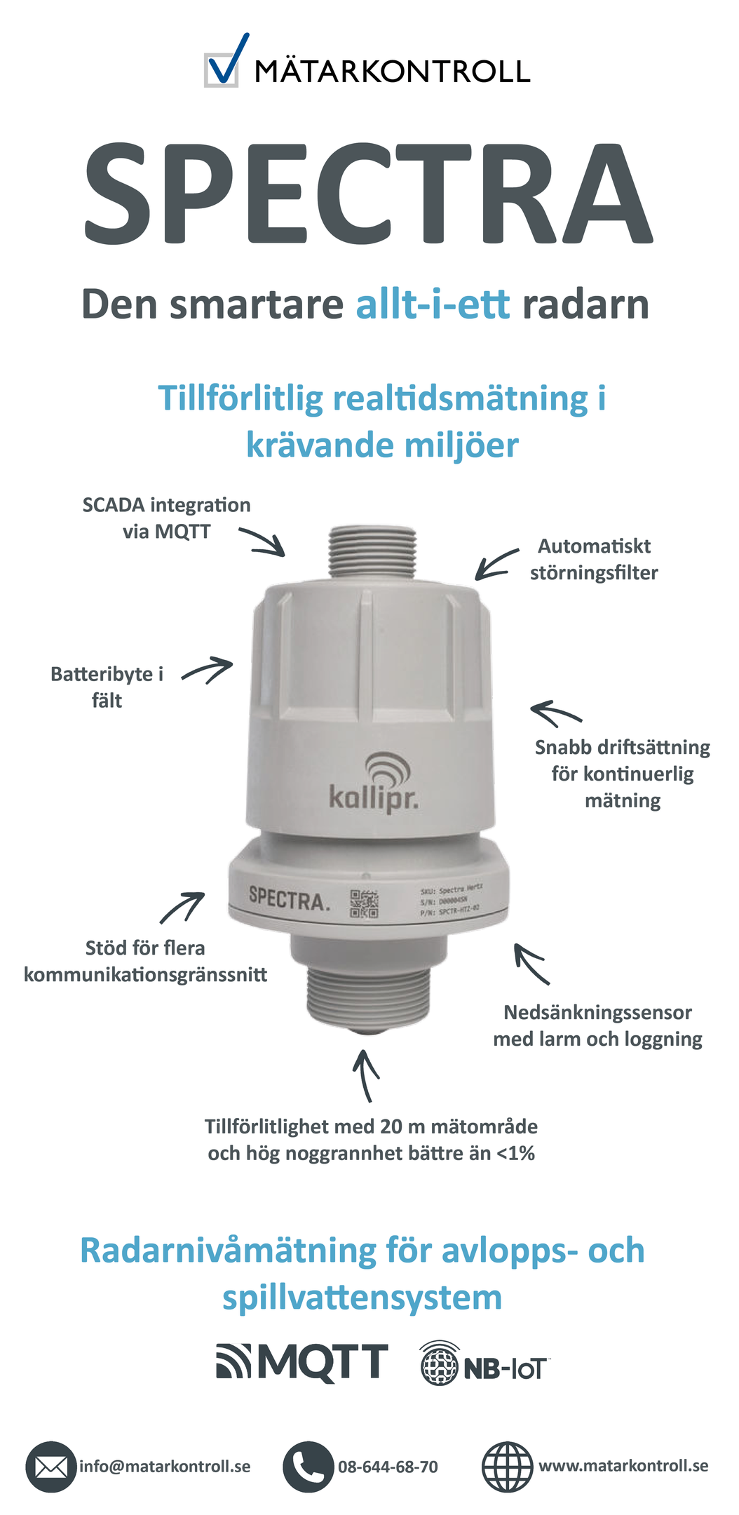 Spectra, radarnivåmätare, batteridriven radarmätare, mätning avloppsystem, nivåmätning ledningsnät
